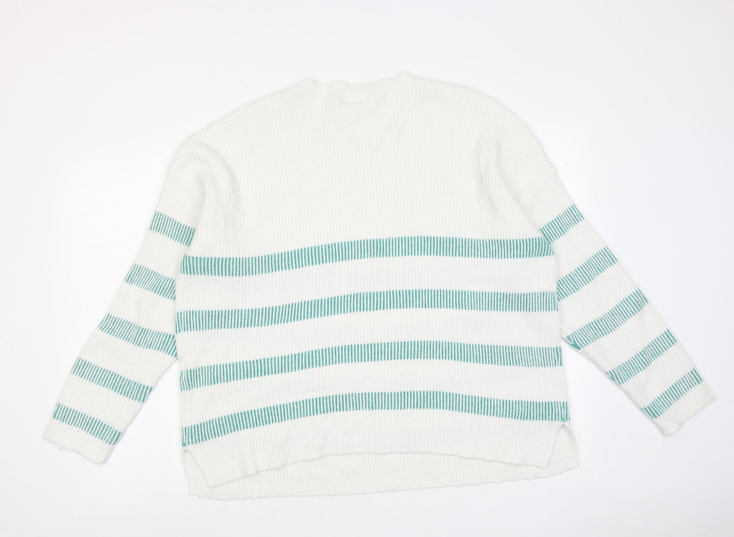VILA Womens White Round Neck Striped Acrylic Pullover Jumper Size XL