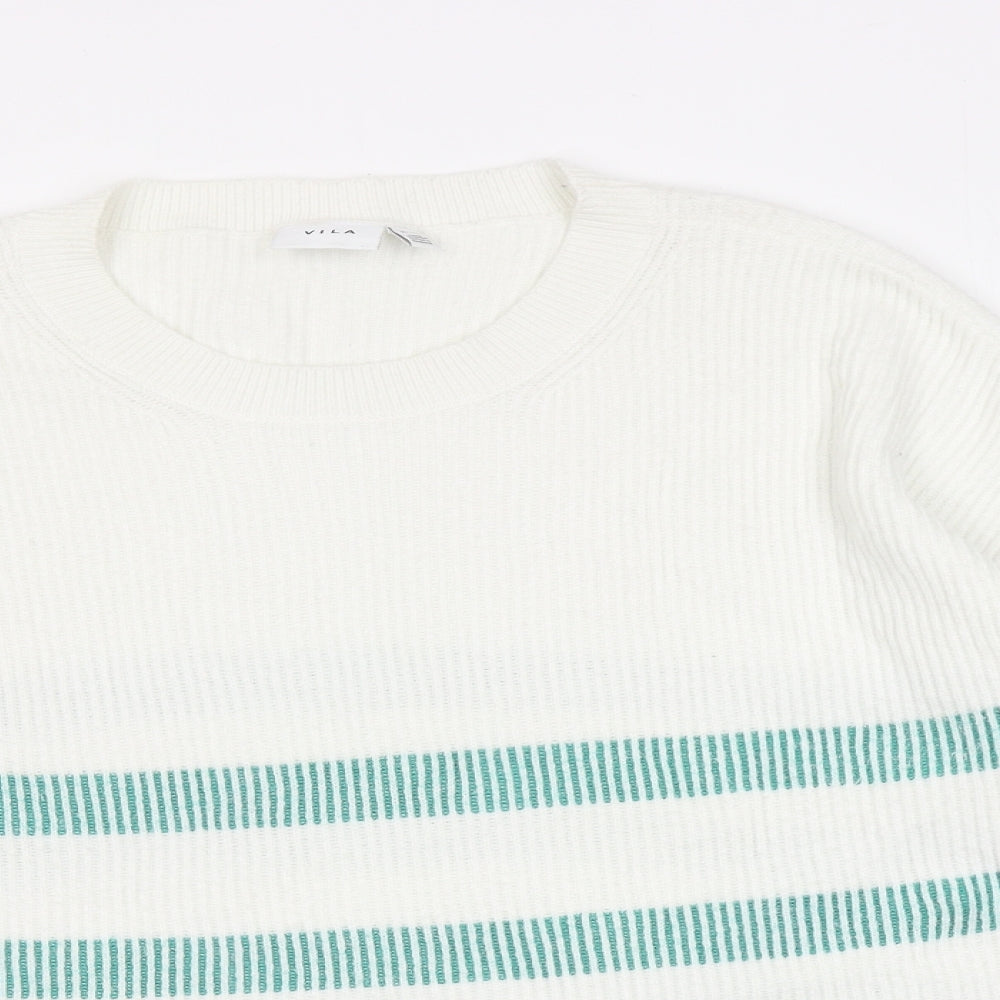 VILA Womens White Round Neck Striped Acrylic Pullover Jumper Size XL