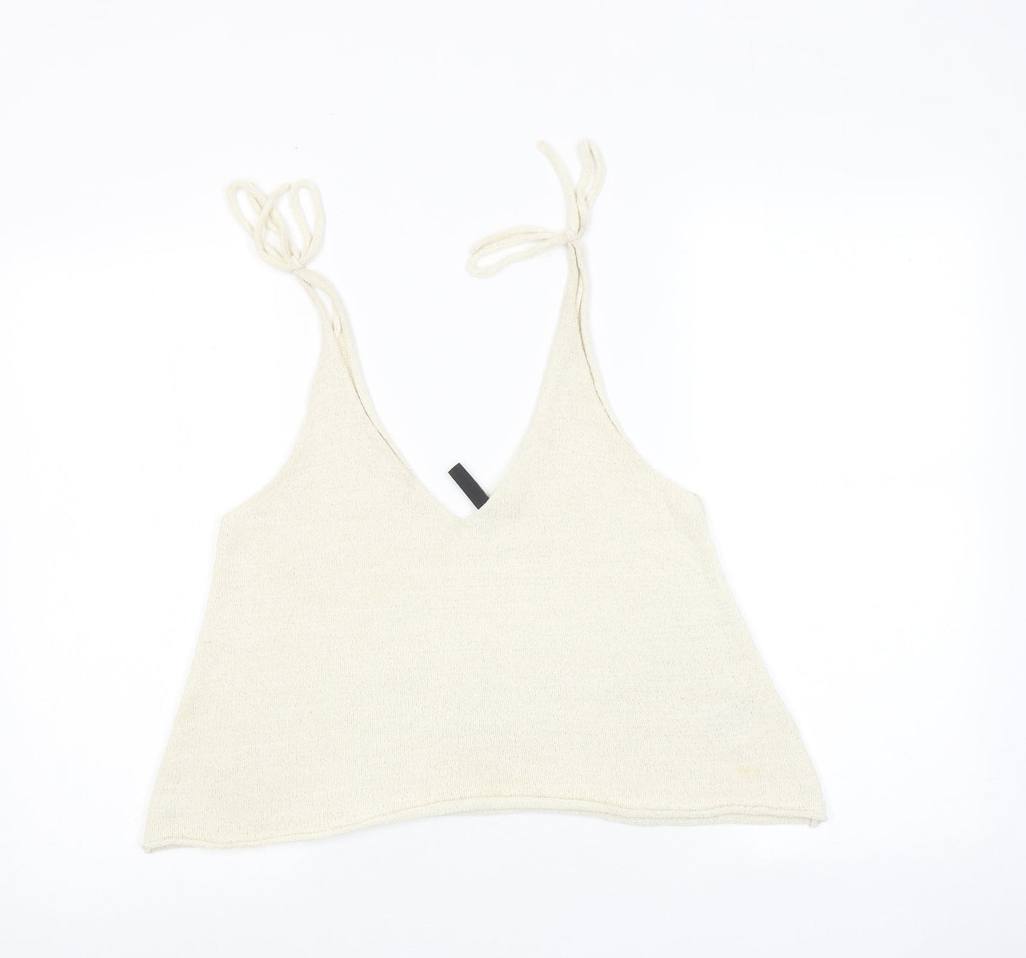 H&M Womens Beige Acrylic Cropped Tank Size S V-Neck