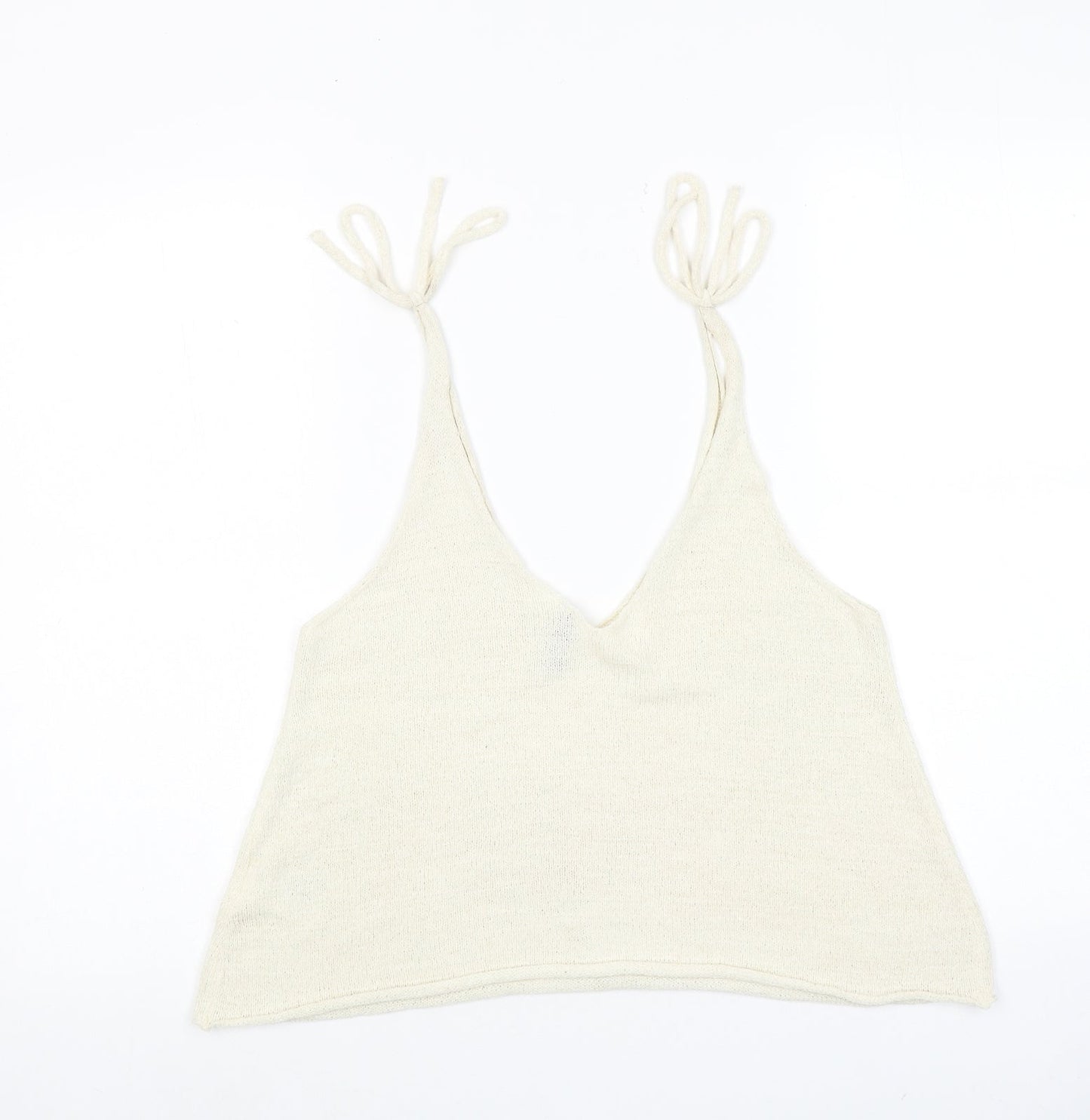 H&M Womens Beige Acrylic Cropped Tank Size S V-Neck