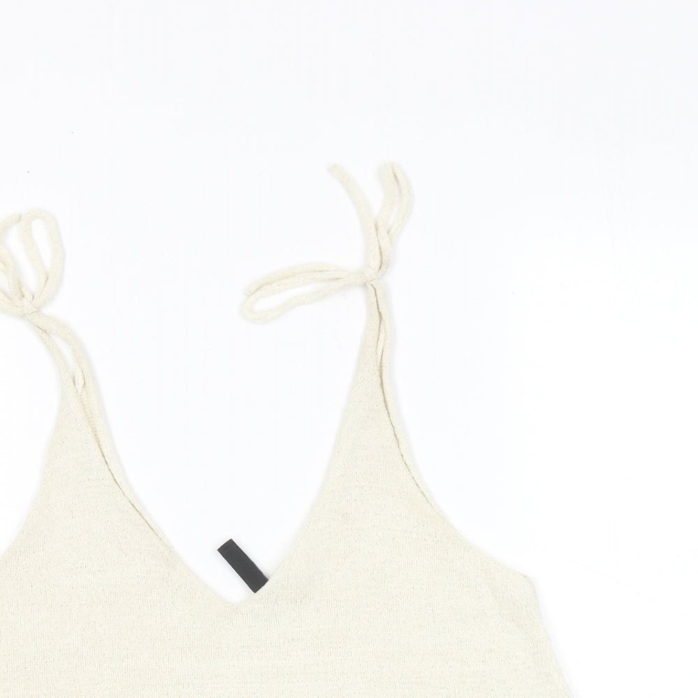H&M Womens Beige Acrylic Cropped Tank Size S V-Neck
