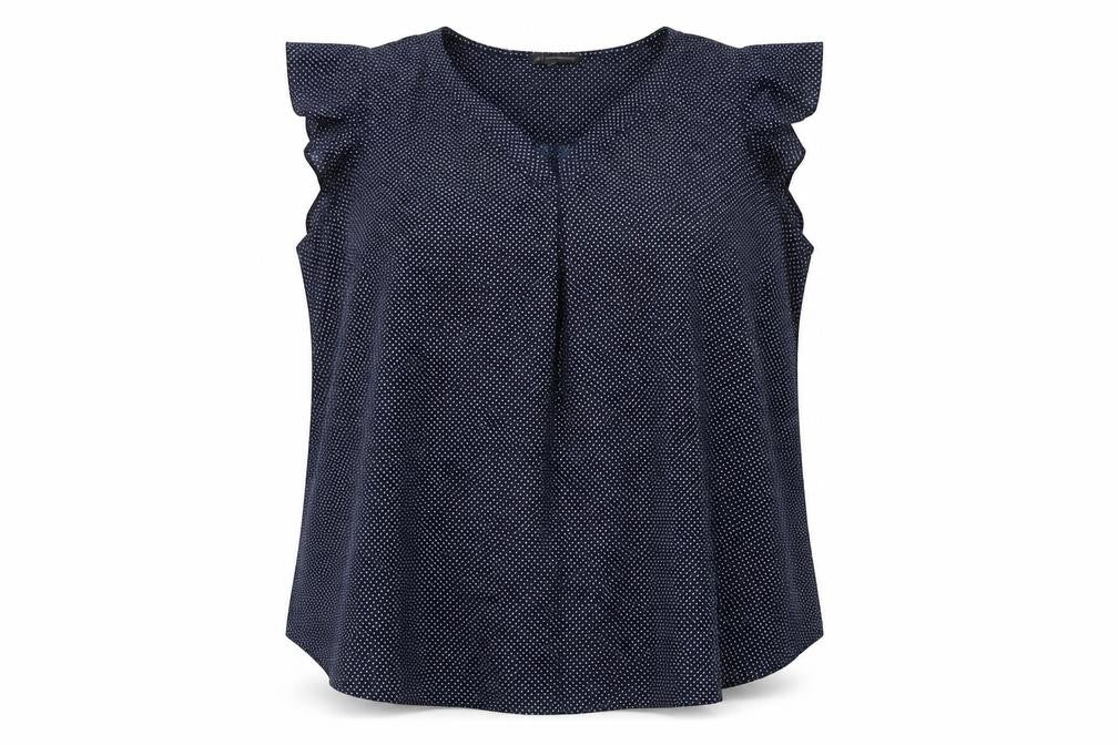 Adrianna Papell Womens Blue Polka Dot Polyester Basic Blouse Size 3XL V-Neck