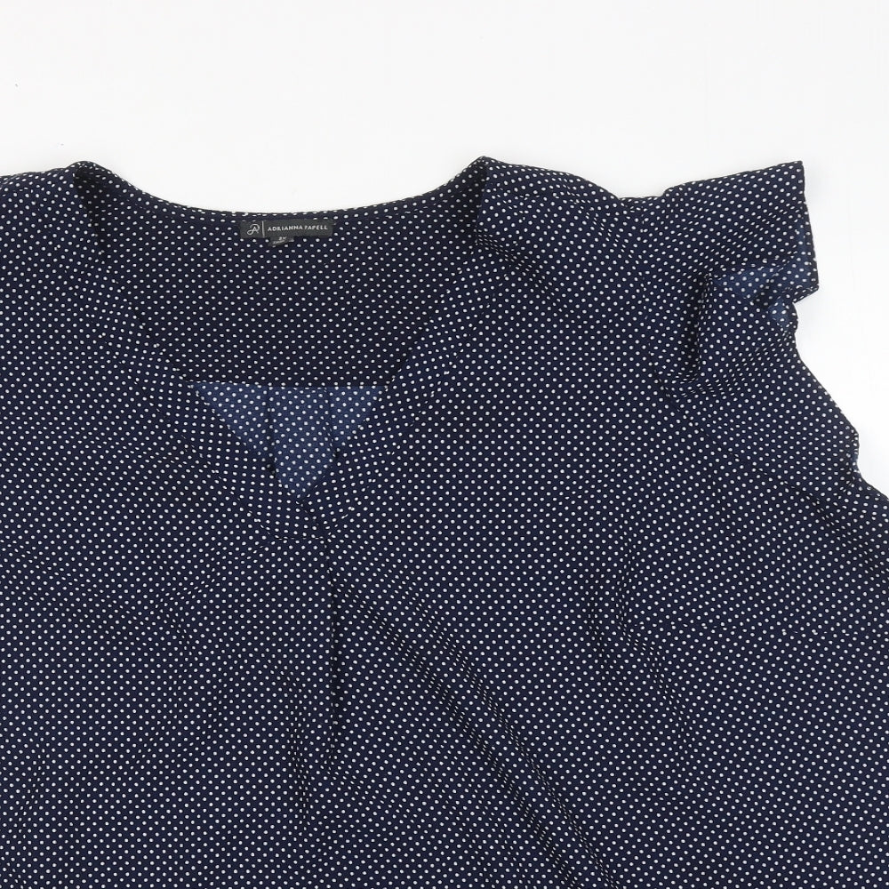 Adrianna Papell Womens Blue Polka Dot Polyester Basic Blouse Size 3XL V-Neck