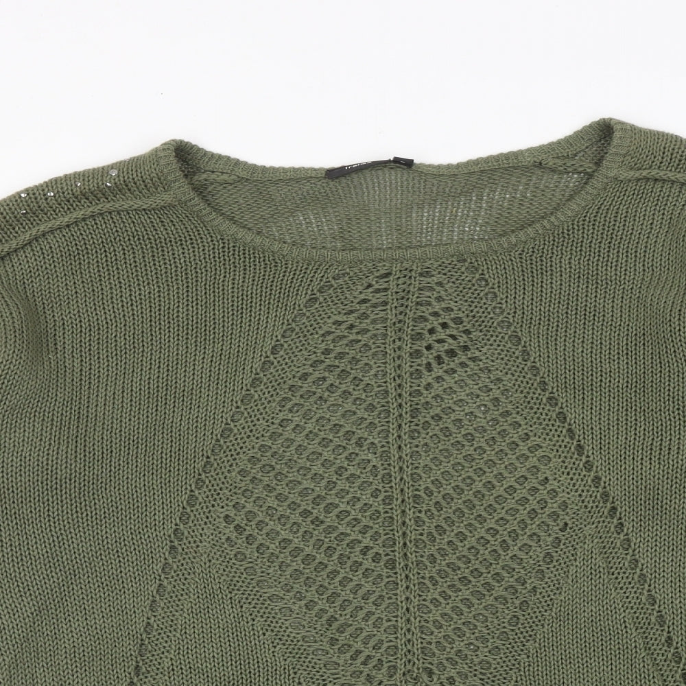 Fransa Womens Green Round Neck Acrylic Pullover Jumper Size M