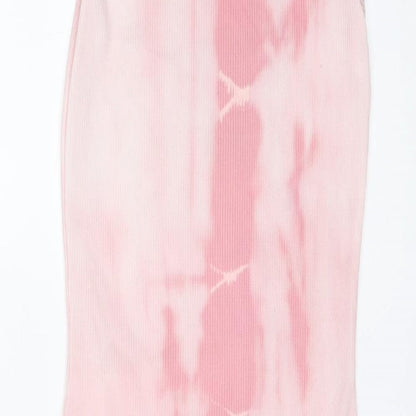 PRETTYLITTLETHING Womens Pink Geometric Polyester Bodycon Size 6 Mock Neck Pullover