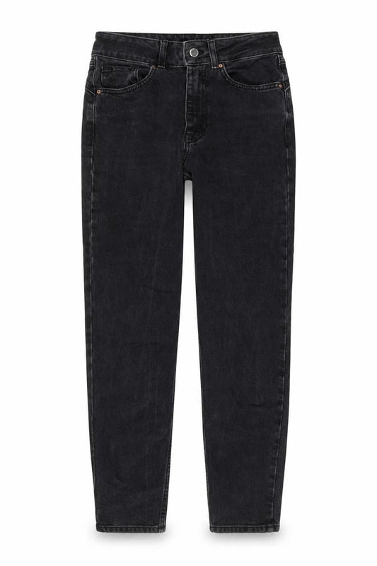 Front view of Denim & Co. women’s black cotton skinny jeans, size UK 8, 27-inch leg regular button