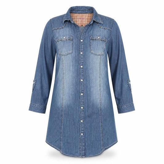 Heart & Soul Womens Blue Cotton Shirt Dress Size S Collared Snap