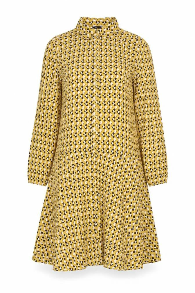 Kaleidoscope Womens Yellow Geometric Polyester Shirt Dress Size 10 Collared Button
