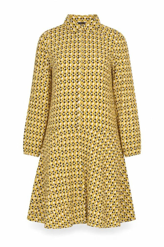Kaleidoscope Womens Yellow Geometric Polyester Shirt Dress Size 10 Collared Button