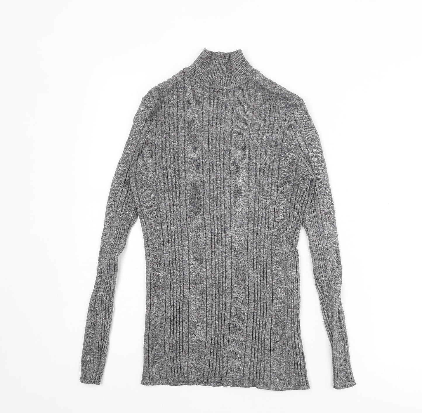 Marks and Spencer Womens Grey Mock Neck Viscose Pullover Jumper Size 14