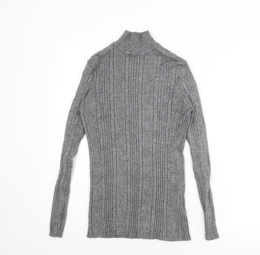 Marks and Spencer Womens Grey Mock Neck Viscose Pullover Jumper Size 14
