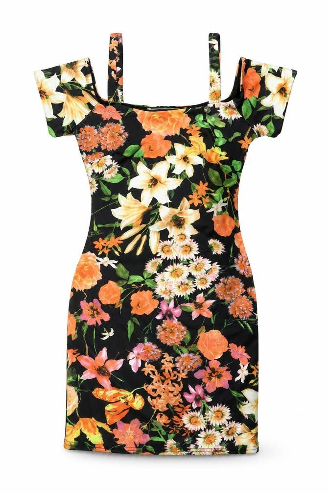 Parisian Collection Womens Multicoloured Floral Polyester Shift Size 8 Square Neck Pullover - Cold Shoulders