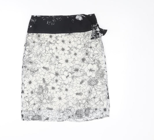 Bandolera Womens White Floral Polyester A-Line Skirt Size 8 Zip