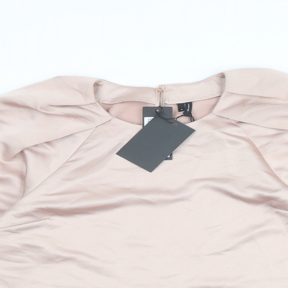 VERO MODA Womens Pink Polyester Basic Blouse Size M Round Neck