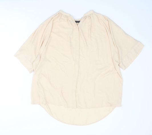 Zara Womens Beige Polyester Basic Button-Up Size S V-Neck
