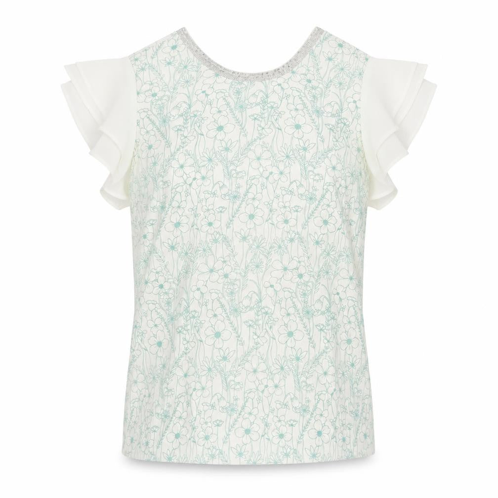 NEXT Womens White Floral Polyester Basic T-Shirt Size 12 Round Neck