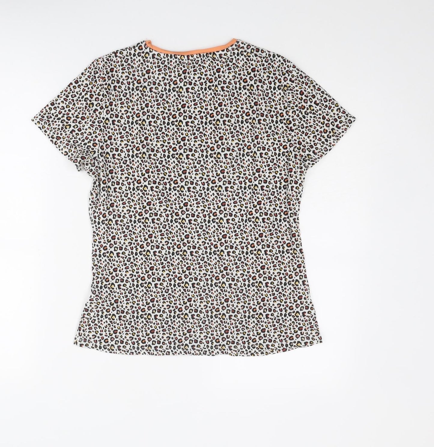 Marks and Spencer Womens Multicoloured Animal Print Viscose Basic T-Shirt Size 12 Round Neck - Leopard Print