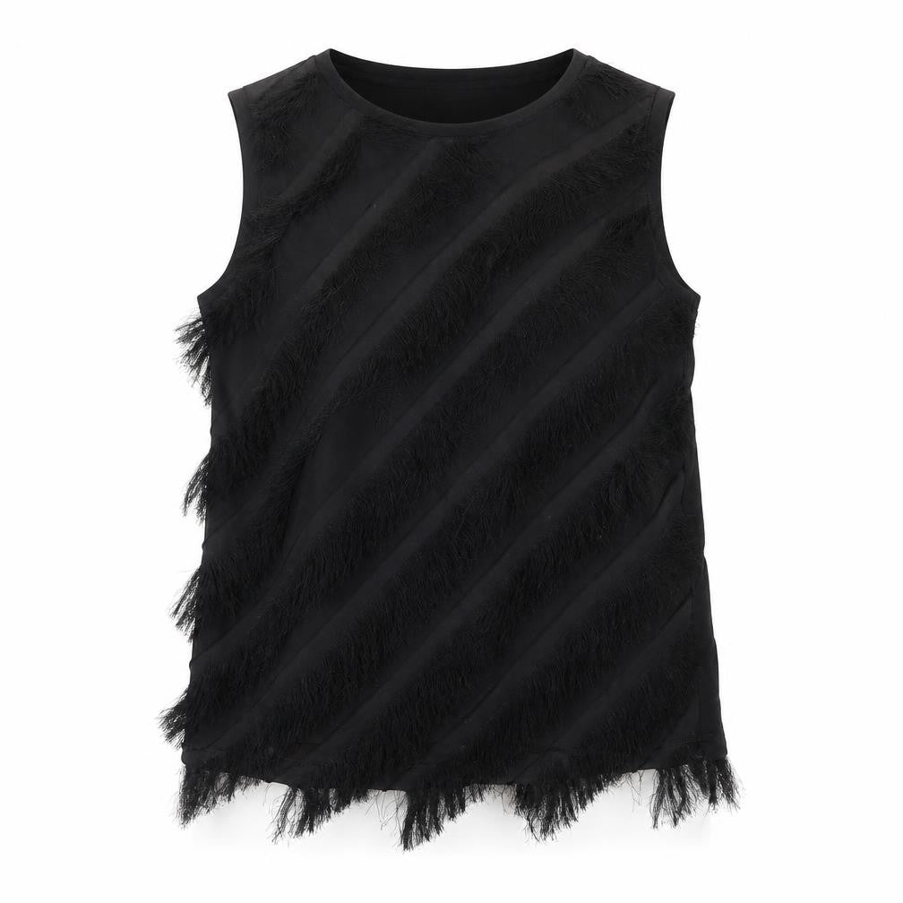 RESERVED Womens Black Polyester Basic Tank Size XS Round Neck