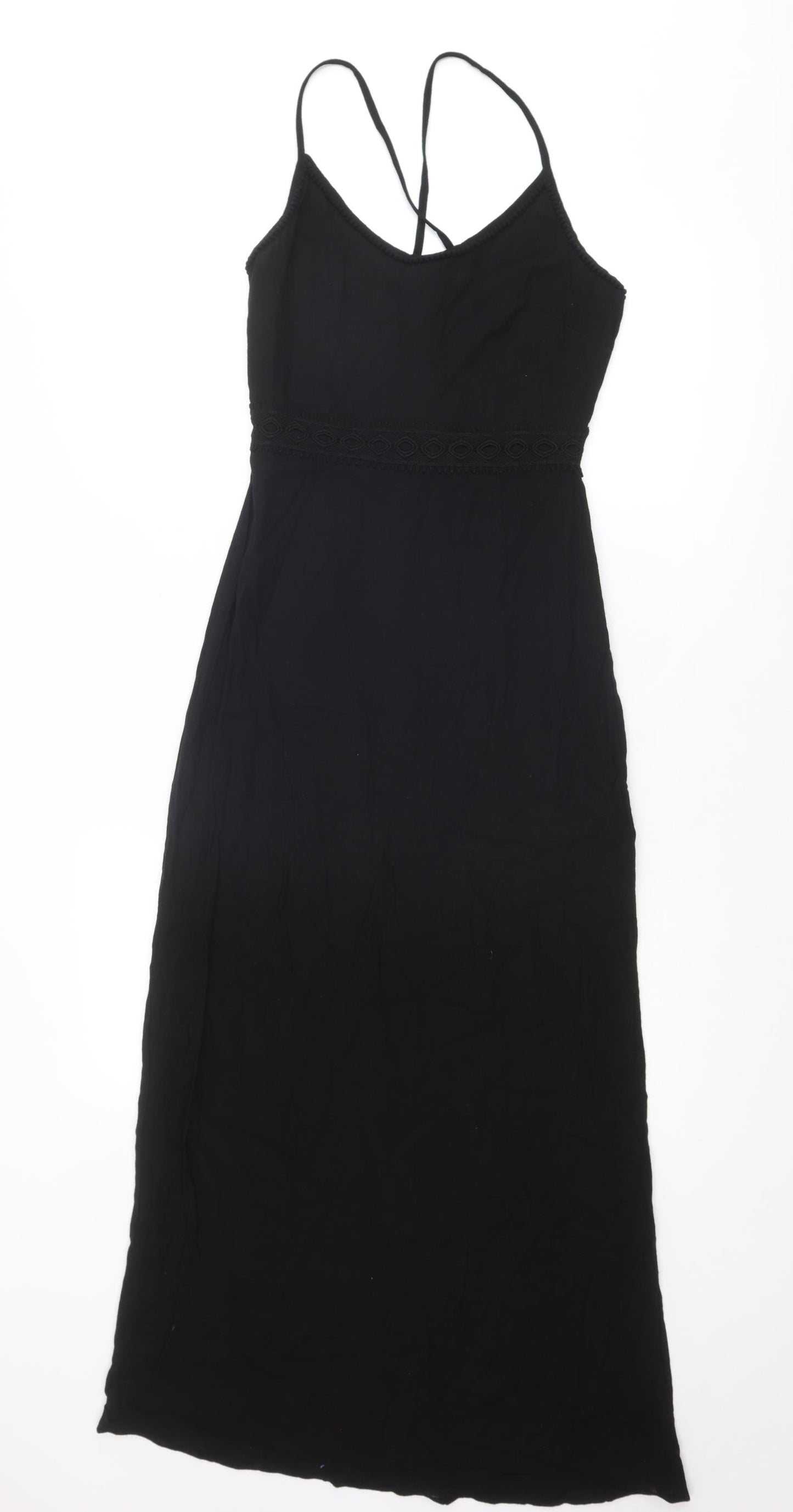 Miss Selfridge Womens Black Cotton Tank Dress Size 4 Round Neck Zip - Open Back