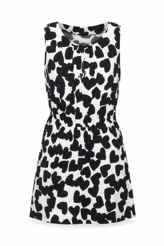 Mango Womens Black Geometric Viscose A-Line Size L Round Neck Hook & Eye - Heart pattern