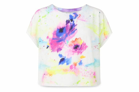 Front view of Kaleidoscope women’s multicoloured polyester basic t-shirt, round neck -, flower detail