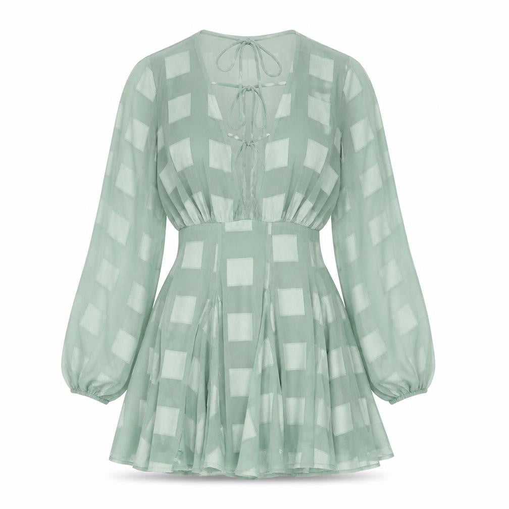 ASOS Womens Green Check Polyester Fit & Flare Size 4 V-Neck Zip
