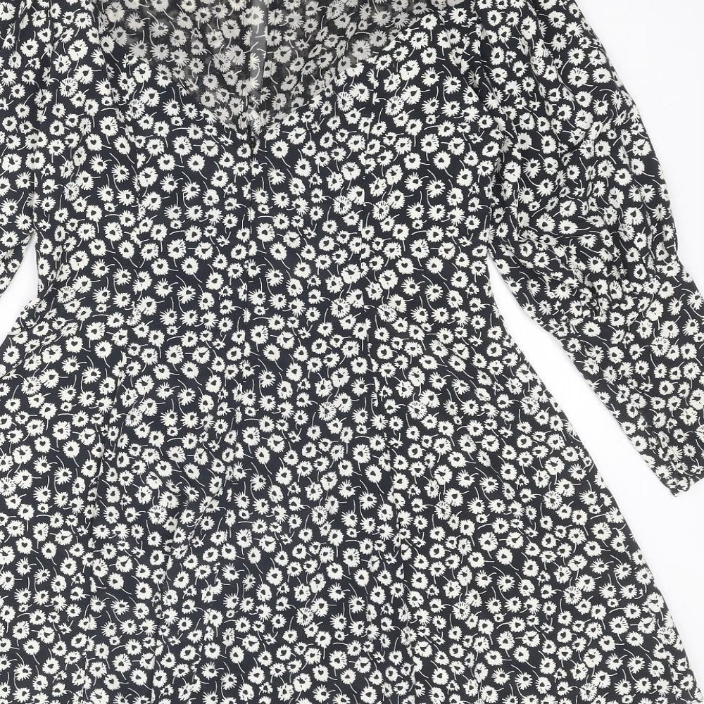 Topshop Womens Black Floral Polyester A-Line Size 10 Round Neck Zip
