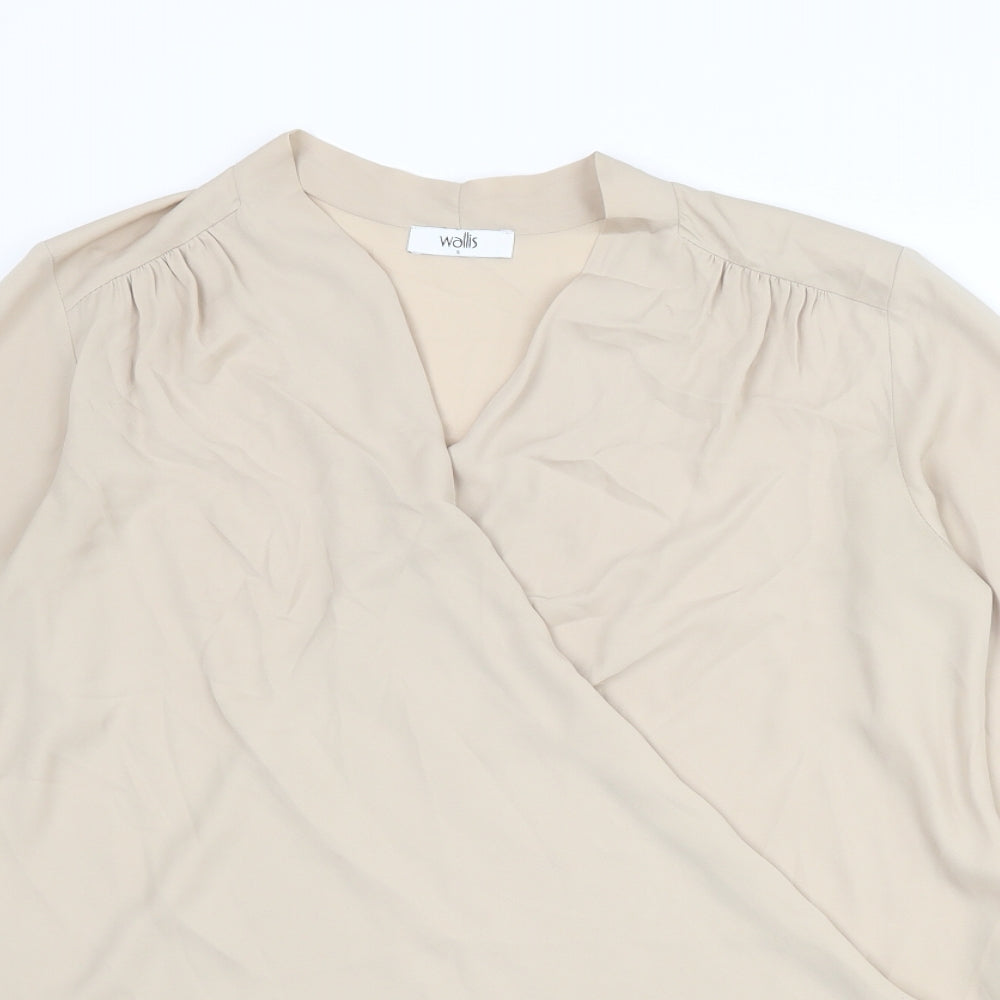 Wallis Womens Beige Polyester Basic Blouse Size S V-Neck