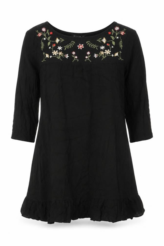 Stradivarius Womens Black Polyester A-Line Size S Round Neck Pullover - Flower detail