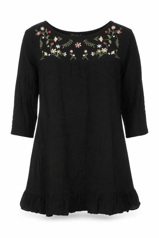 Stradivarius Womens Black Polyester A-Line Size S Round Neck Pullover - Flower detail