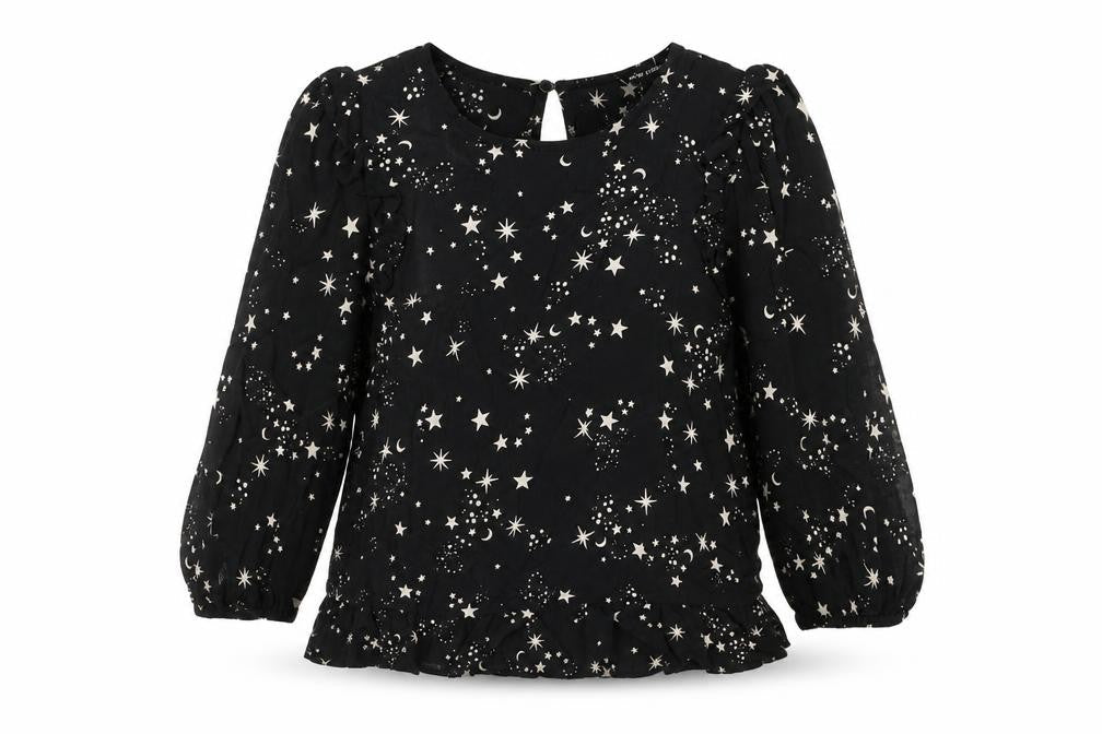New Look Womens Black Geometric Viscose Basic Blouse Size 10 Round Neck - Star Pattern