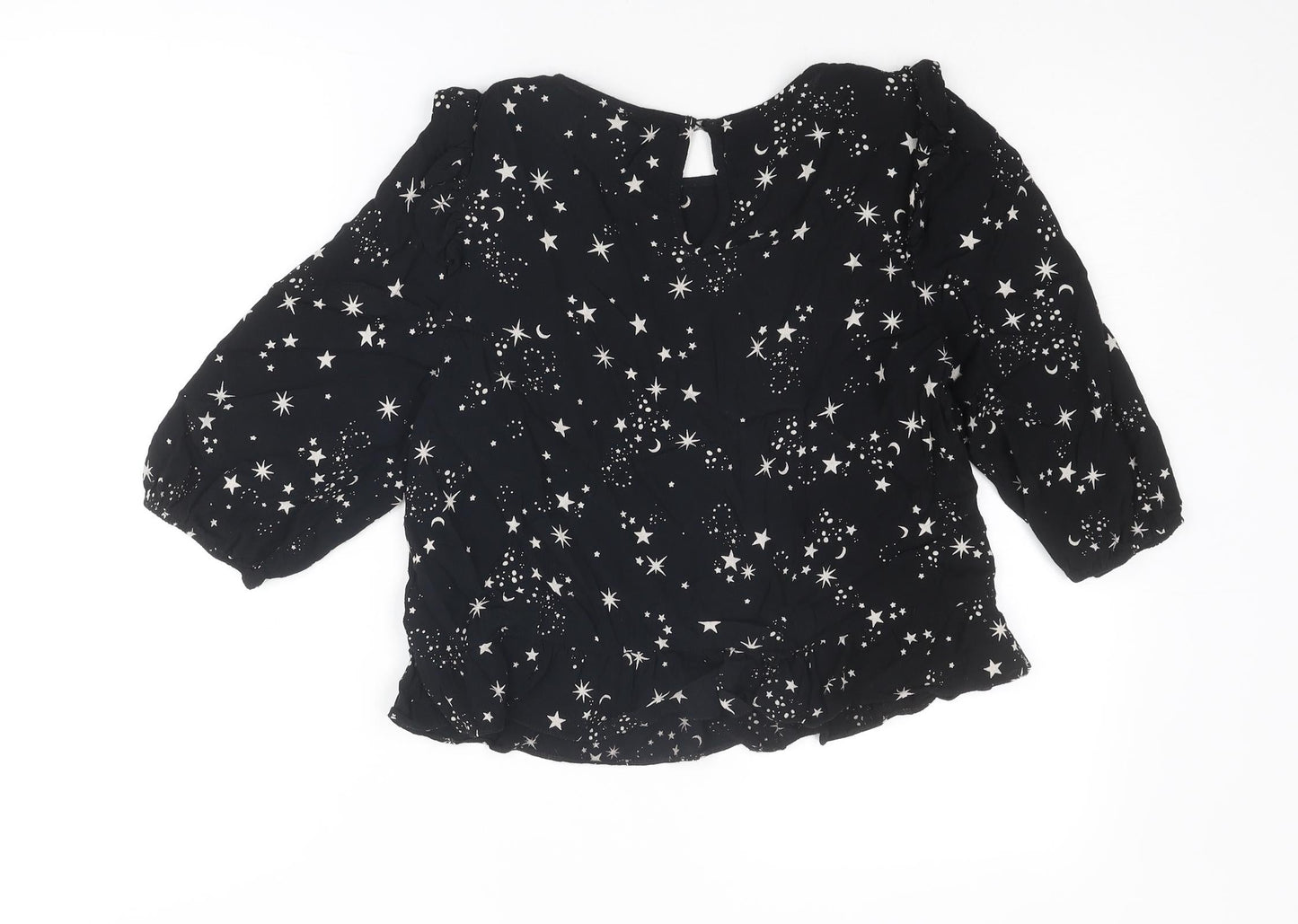 New Look Womens Black Geometric Viscose Basic Blouse Size 10 Round Neck - Star Pattern