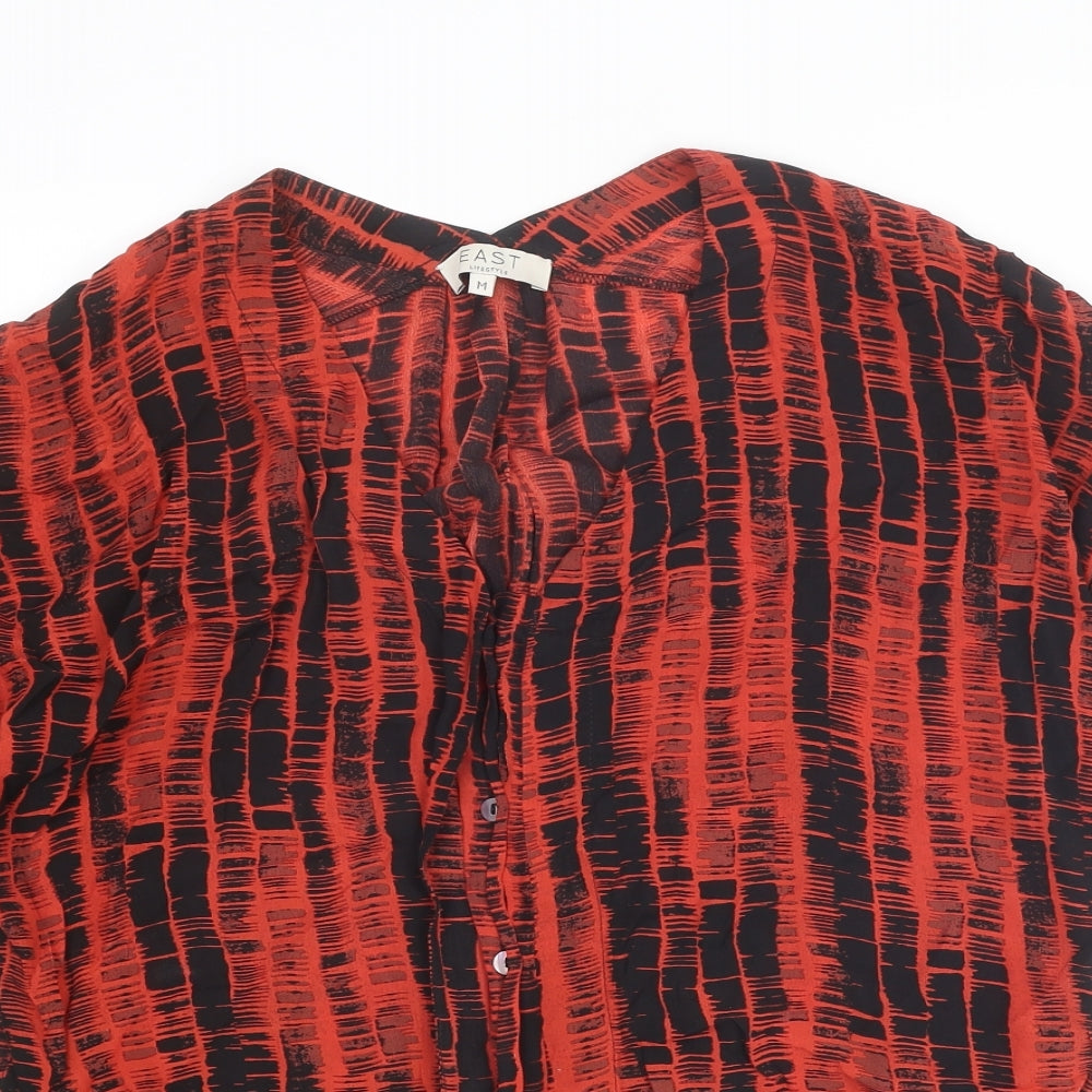 EAST Womens Red Geometric Lyocell Basic Button-Up Size M V-Neck