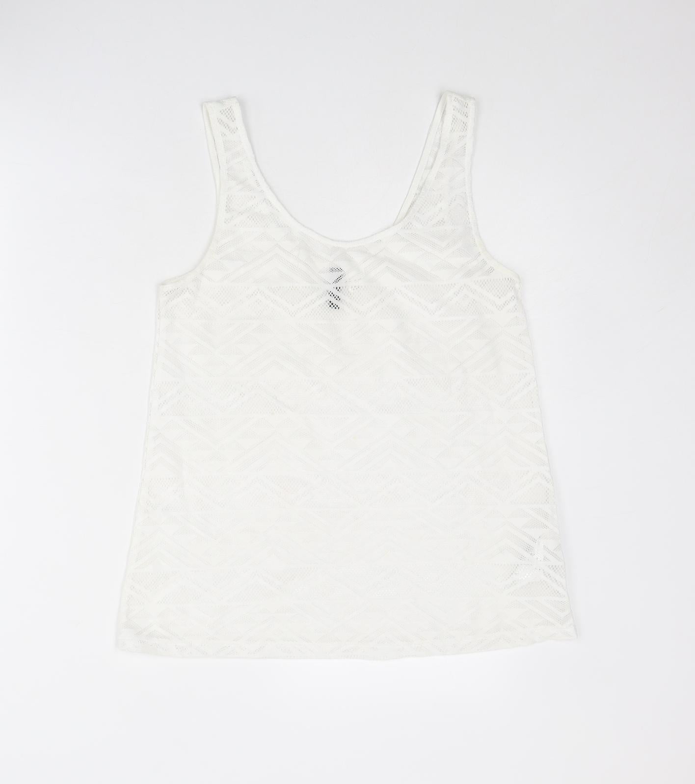 Divided by H&M Womens White Geometric Polyester Basic Tank Size S Round Neck