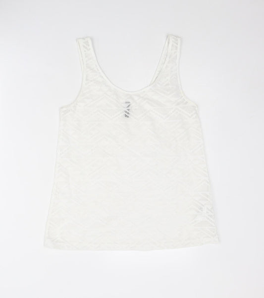 Divided by H&M Womens White Geometric Polyester Basic Tank Size S Round Neck