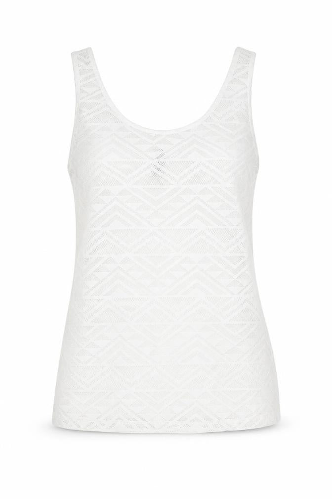 Divided by H&M Womens White Geometric Polyester Basic Tank Size S Round Neck
