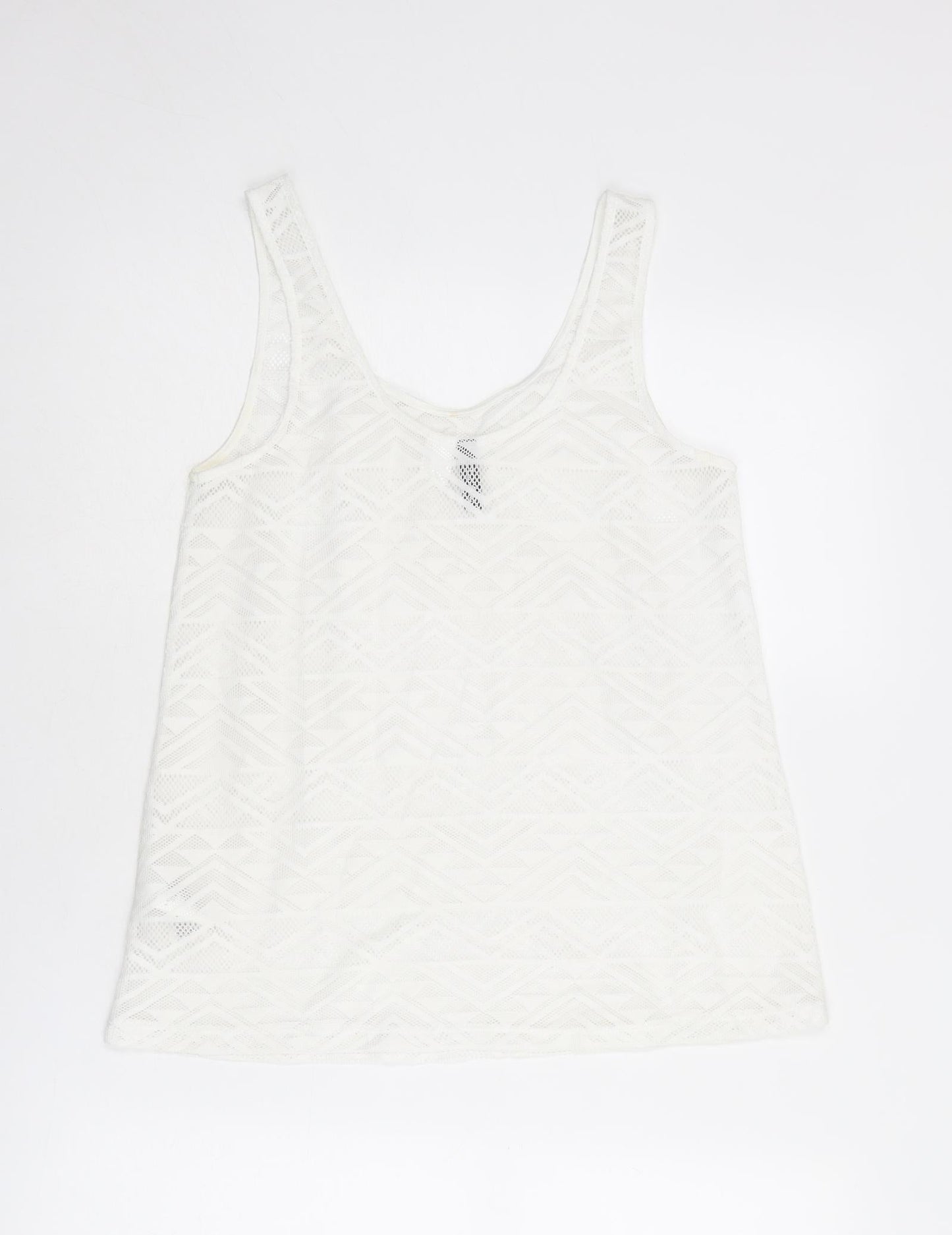 Divided by H&M Womens White Geometric Polyester Basic Tank Size S Round Neck