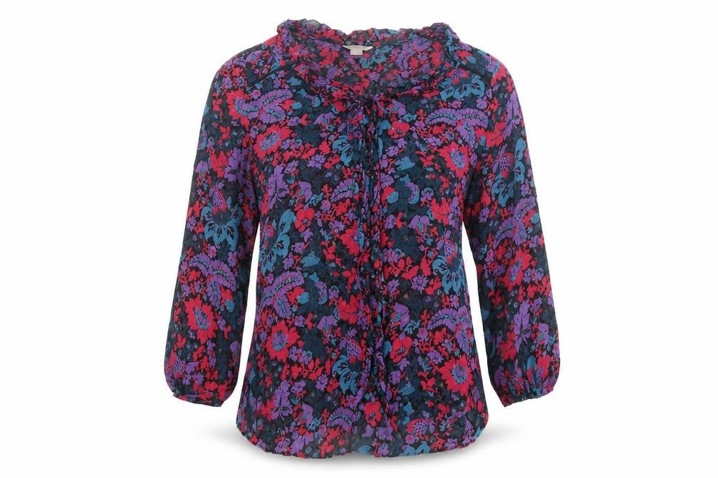Monsoon Womens Multicoloured Floral Viscose Basic Blouse Size 8 Round Neck