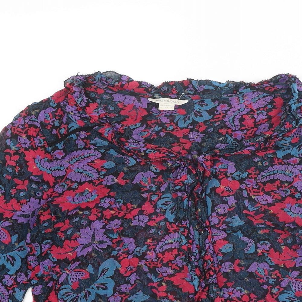 Monsoon Womens Multicoloured Floral Viscose Basic Blouse Size 8 Round Neck