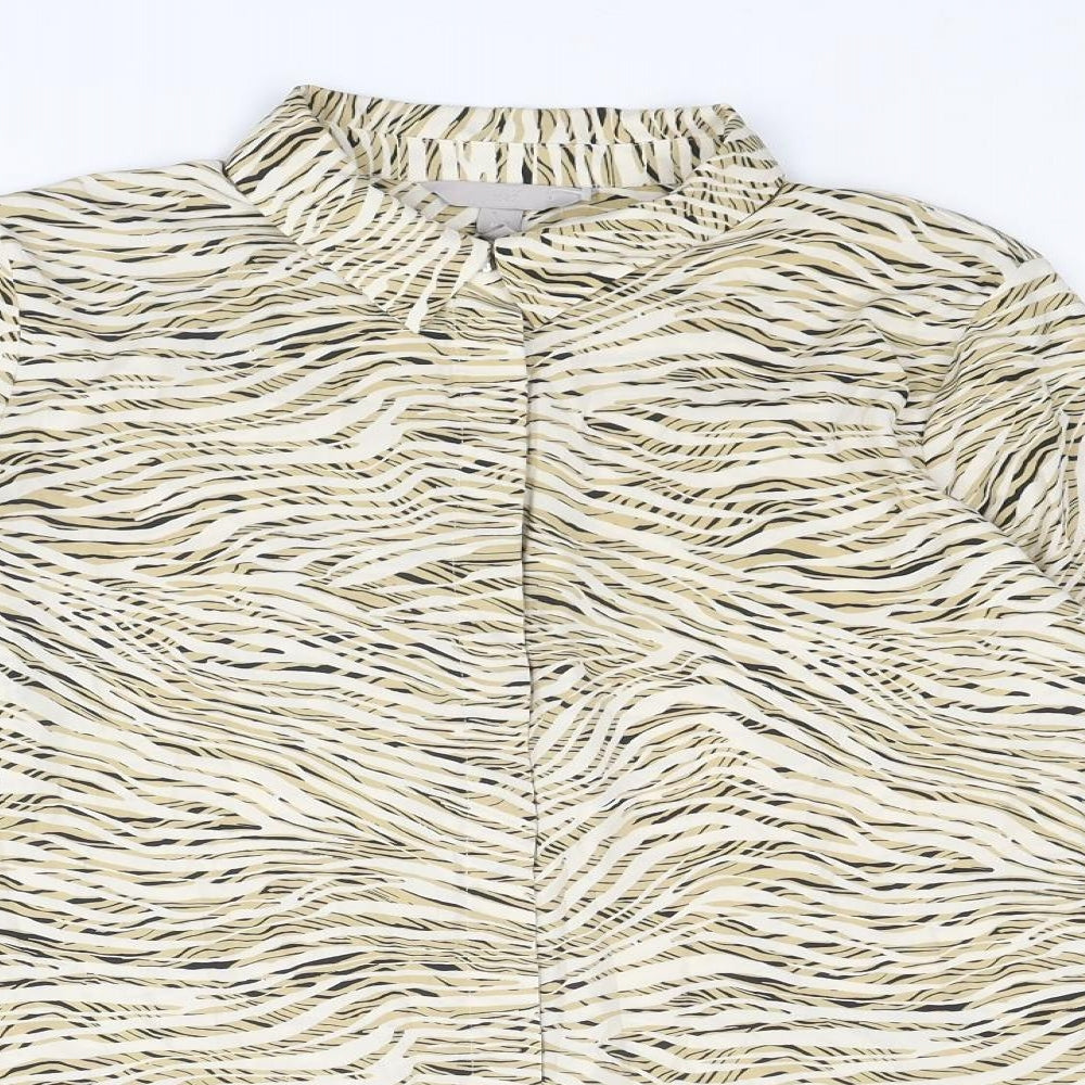 H&M Womens Beige Animal Print Polyester Basic Button-Up Size 10 Collared - Tiger Print