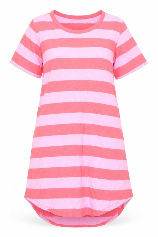 Betty Basics Womens Pink Striped Cotton T-Shirt Dress Size 8 Round Neck Pullover