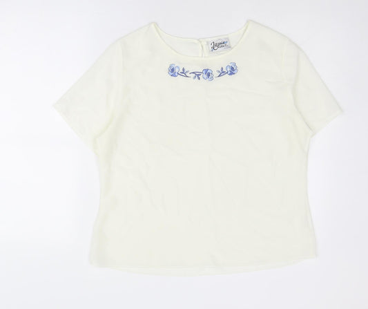 Jamie Oliver Womens White Polyester Basic T-Shirt Size 14 Round Neck - Flower