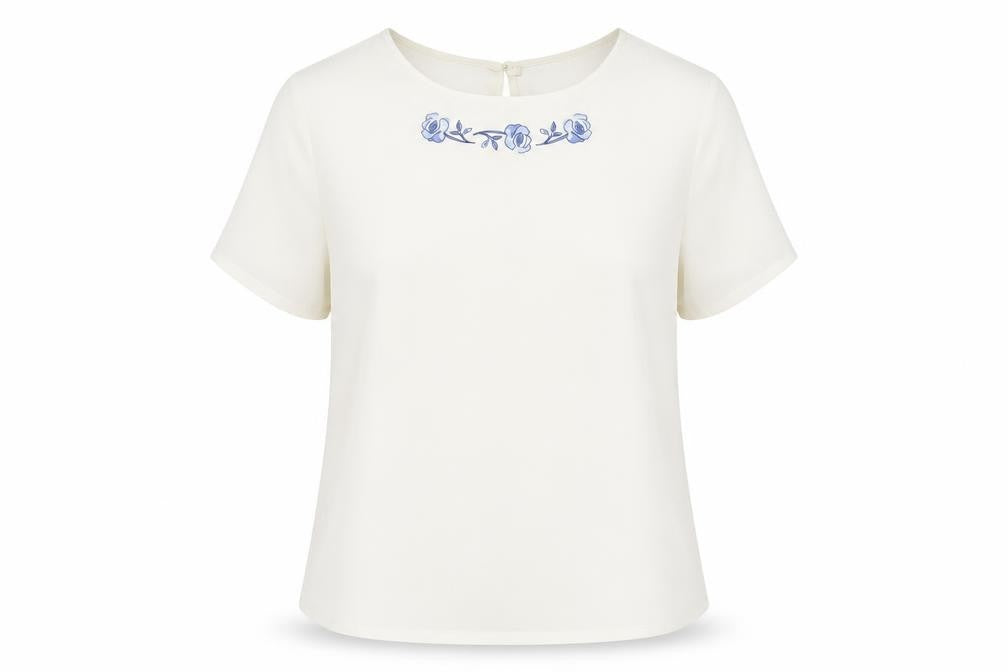 Jamie Oliver Womens White Polyester Basic T-Shirt Size 14 Round Neck - Flower