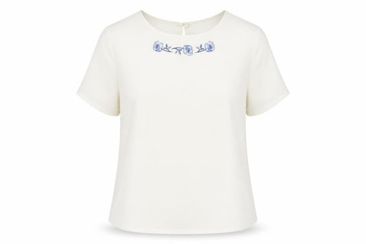 Jamie Oliver Womens White Polyester Basic T-Shirt Size 14 Round Neck - Flower