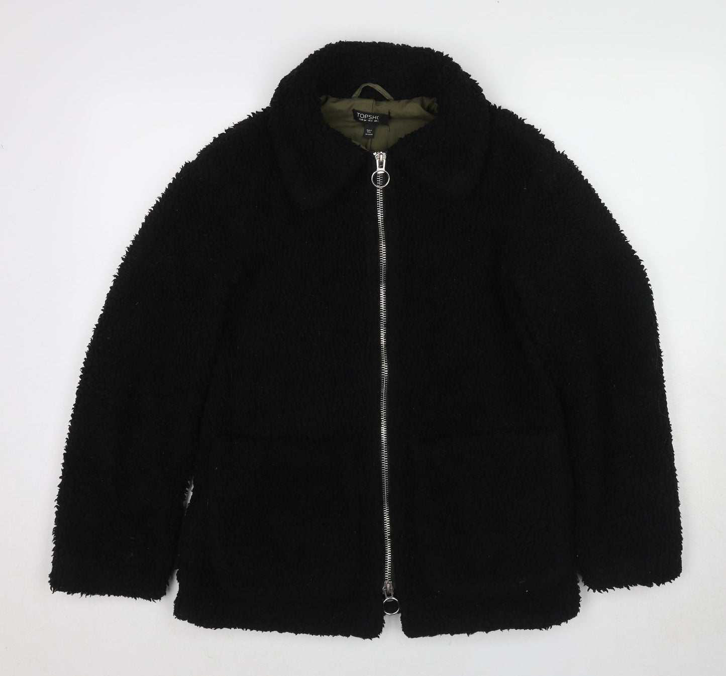 Topshop Womens Black Jacket Size 6 Zip - Teddy Bear Style