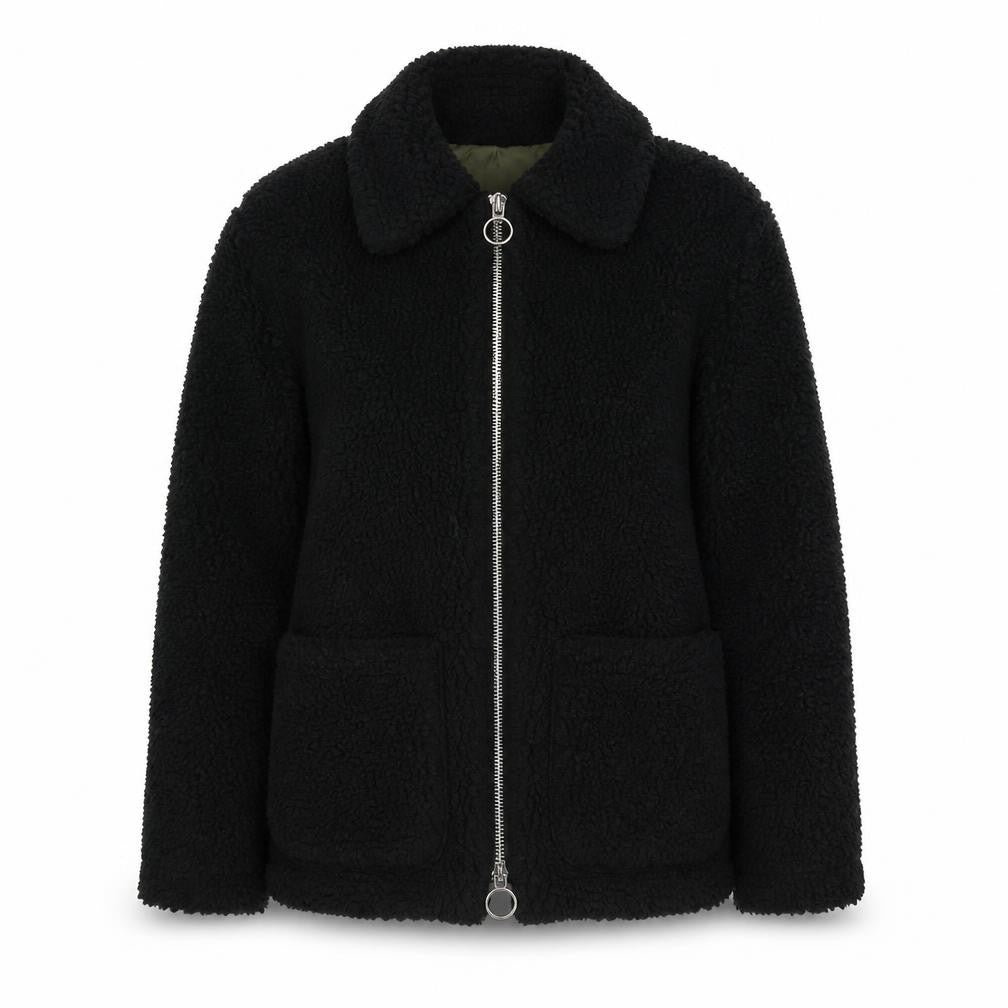 Topshop Womens Black Jacket Size 6 Zip - Teddy Bear Style