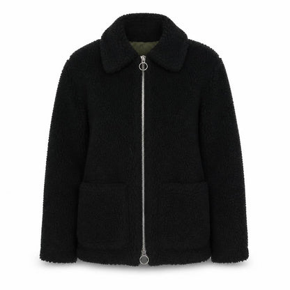 Topshop Womens Black Jacket Size 6 Zip - Teddy Bear Style