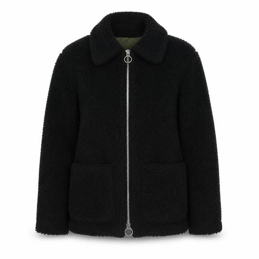 Topshop Womens Black Jacket Size 6 Zip - Teddy Bear Style