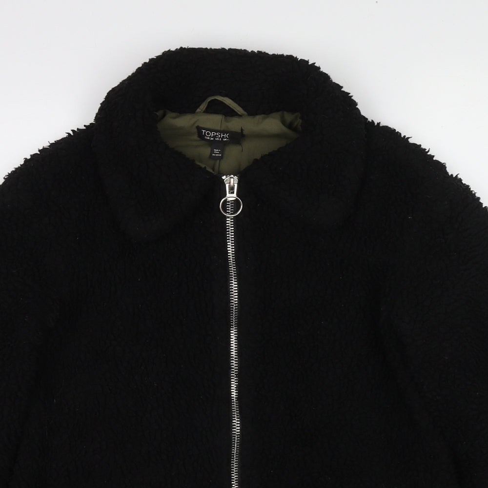 Topshop Womens Black Jacket Size 6 Zip - Teddy Bear Style