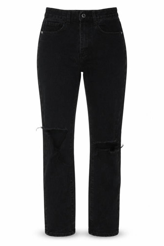 PRETTYLITTLETHING Womens Black Cotton Straight Jeans Size 6 Regular Zip